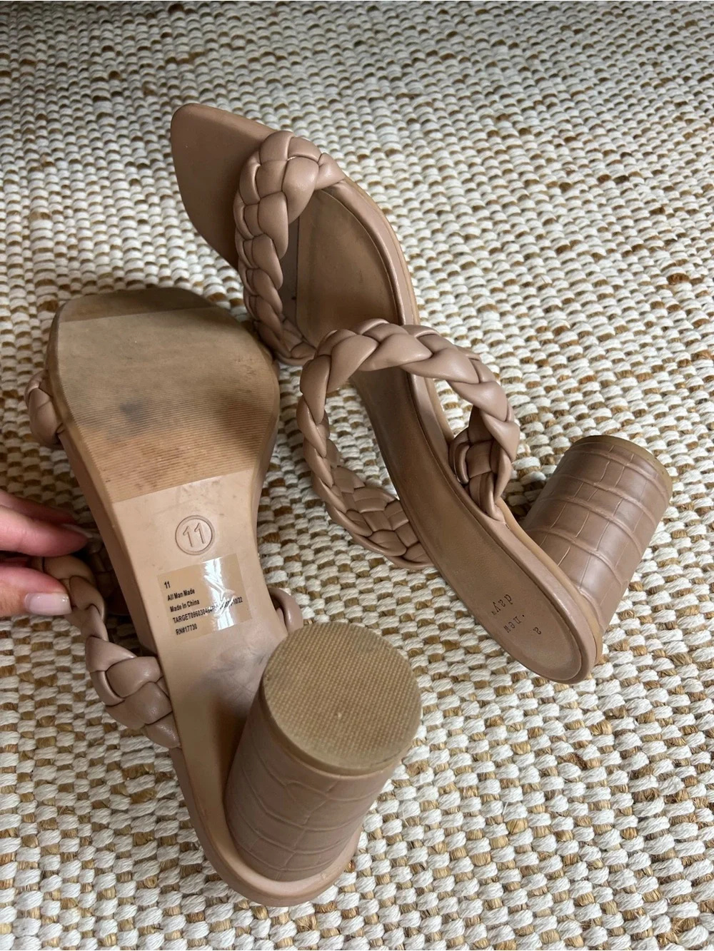 a new day Braided Double-Strap Heeled Slides in Taupe